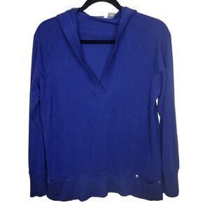 Chico's Zenergy Oversized V-Neck Pullover Hooded Sweater Blue Women Sz S